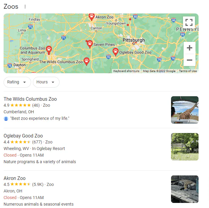 Local results screenshot