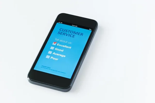 Customer service survey question presented on mobile device