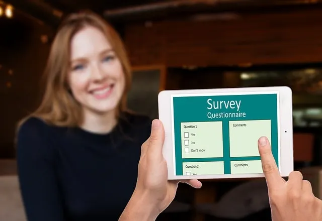 Testing a survey with a target audience member using a mobile tablet device