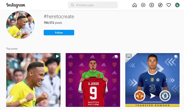 #heretocreate screenshot from Instagram