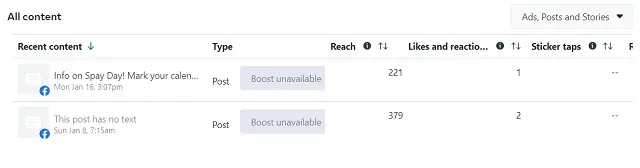 Meta Business Suite Insights screenshot